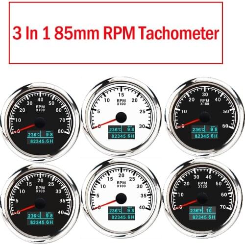 New 3000-8000 RPM 3 In 1 Multifunction Tacho Meter 85MM Tachometer Gauge For Water Temp Oil Pressure Hourmeter With Sensor