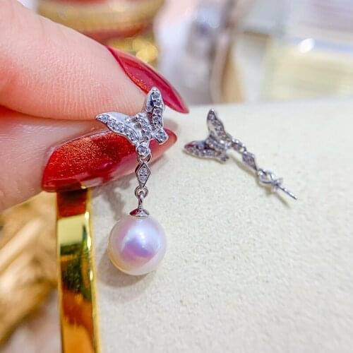 Fashion 2021 Butterfly Dangle Pearl Earrings Women DIY Jewelry Making Supplier