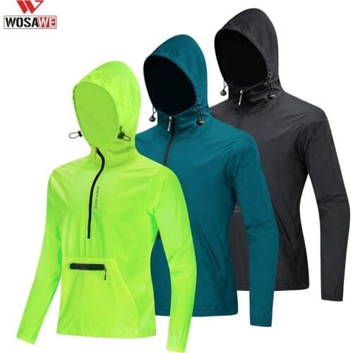 WOSAWE Mens Cycling Windproof Hooded Jacket Waterproof Rider Sports Clothing Reflective Breathable Long Sleeve Windbreaker