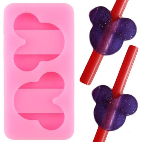 Disney Mickey Head Straw Topper Silicone Mold Mouse Candy Chocolate Fondant Cake Decorating Tools DIY Keychain Epoxy Resin Mould