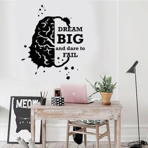 Dream Big and Dare To Fail Inspirational Quote Wall Sticker Failure Work Success Vinyl Home Decorations Decals Office Mural S260