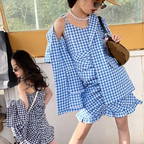 Autumn Parent-Child Clothing Sets Girl Suit European Summer New French Plaid V-Neck T-shirt+Waist Suspender Dress Kids Outfits
