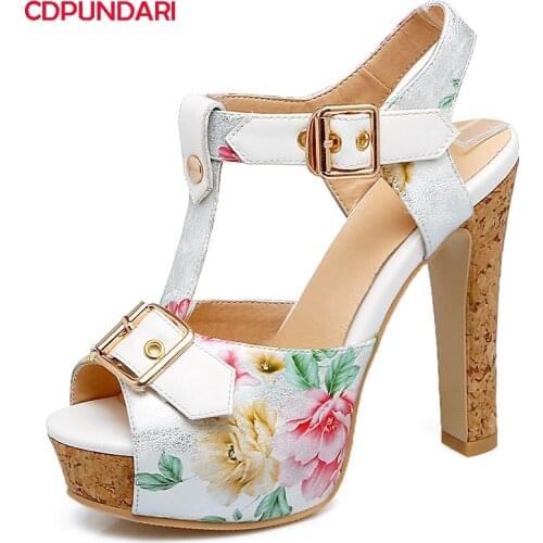 Print Peep Toe T-Strap Super High Heels Platform Sandals Women Summer Casual Party Shoes Sandales Femmes 2021 Sandalias Mujer