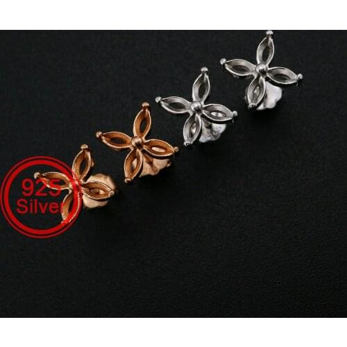 2x4MM Marquise Prong Studs Earrings Settings Solid 925 Sterling Silver Rose Gold Plated Flower Earrings Bezel DIY 1706071