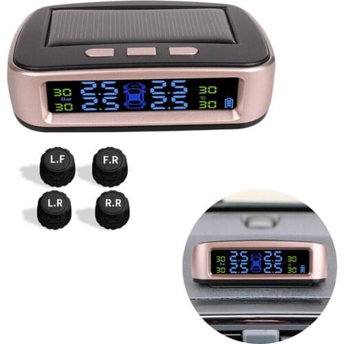 Tire Pressure Monitoring System With 4X External Sensors Solar Wireless Car TPMS LCD Display Mode Clear Accurate