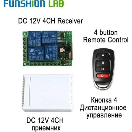 FUNSHION 433MHz Universal Wireless Remote Control Switch 12V 4CH Relay Wireless RF Remote Control Switches Transmitter&Receiver
