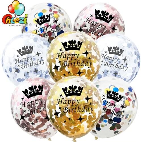 50/100pcs 12 inch Gold silver confetti latex balloons happy birthday printed transparent helium ballon birthday party decoration