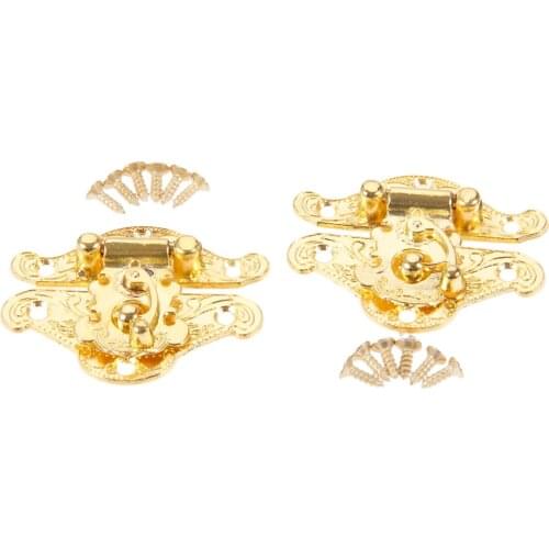 2pcs Box Latch Hasps Lock Catch Latches Furniture Hardware Gold 38*49mm for Jewelry Box Suitcase Buckle Clip Clasp