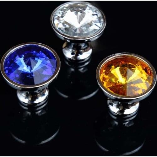Yellow clear blue diamond head drawer cabinet knobs pulls silver glass crystal rhinestone bookcase dresser door handles knobs