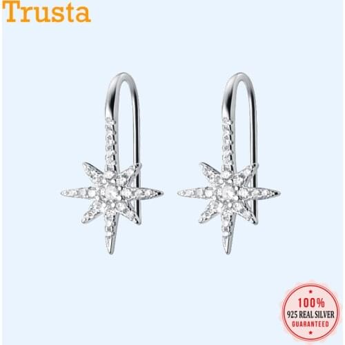 Trusta Star Earring Authentic 925 Sterling Silver Lovely Twinkling CZ Star Stud Earrings for Women Valentines Day Jewelry DA871
