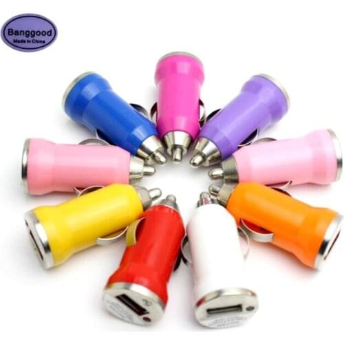 Lot 10pcs Mini Bullet Shaped Colorful 5V 1A USB Car Charger Radom Color For IPhone IPod ITouch HTC Samsung Cell Phone Drop Ship