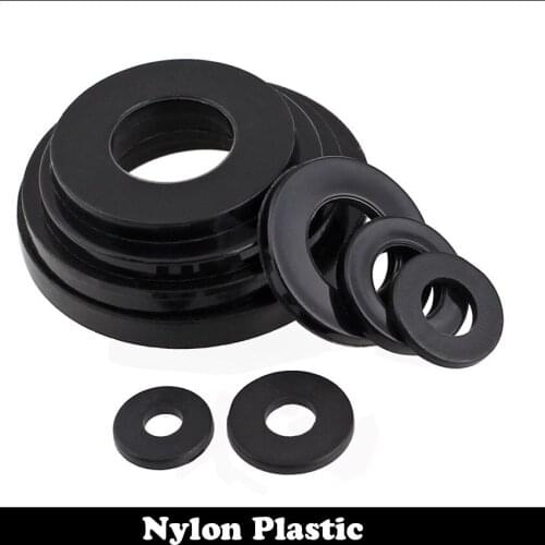 100pcs M4 M4*8*1 M4X8X1 Black Nylon Plastic Plain Gasket Insulating Flat Washer