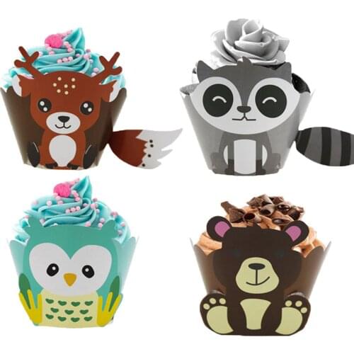 12pcs/set Jungle Party Cupcake Wrappers Cake Decorations Baby Shower Treat Kids Birthday Dinosaur Party Supplies