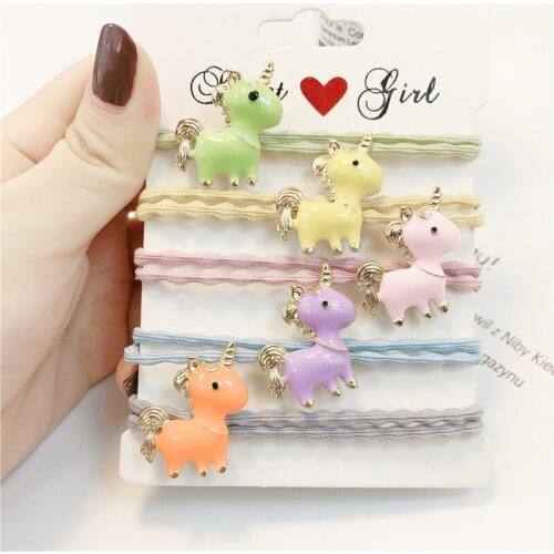 200pcs/lot DIY Simple Multi Alloy Unicorn Baby Rubber Bands Elasticity Cartoon Hair Bands Styling Tools Accessories HA1531