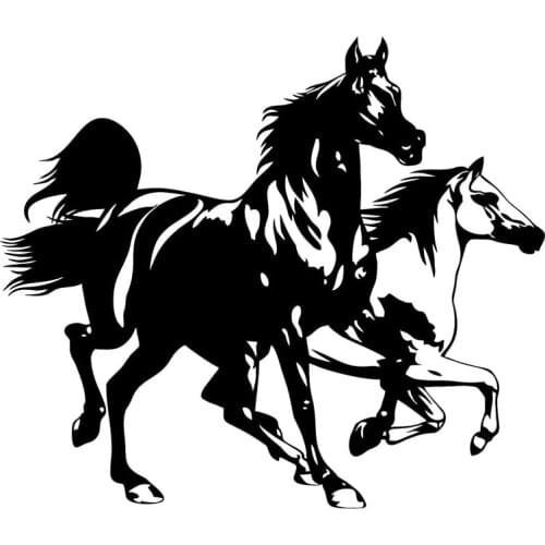 21*18.3CM Two Running Horses Car Styling Stickers Personality Car Body Decals Accessories Black/Silver C9-0851