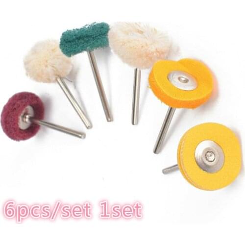 6pcs/set 1set Polishing/Fiber/Cotton/Wool wheel Handle for Rotary Tools Fine Polish Mini Brush For Dril
