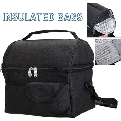 8L Black Food Storage Cooler Bag Double Picnic Camping Portable Lunch Bags Large Handbag Thermal Trips Insulated Bags