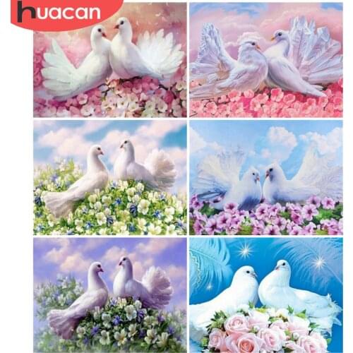 HUACAN Full Drill 5D Diy Diamond Painting Pigeon Embroidery Mosaic Bird Of Peace Cross Stitch Home Decor Diamond Art