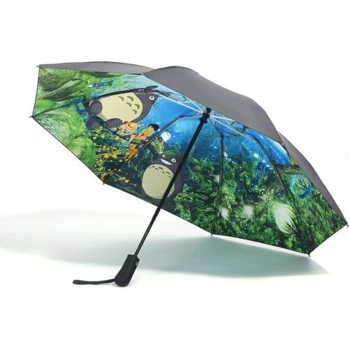 Automatic Anime Totoro Rain Sun Umbrella For Women Windproof Japanese Glibli Studio UV Umbrella Portable Parasol Nice Gift