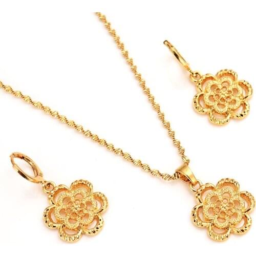 Bangrui Flower Jewelry sets Gold Color Bridal Wedding sets Necklace Earrings Ethiopian/Africa/Arabia Items women girls gift