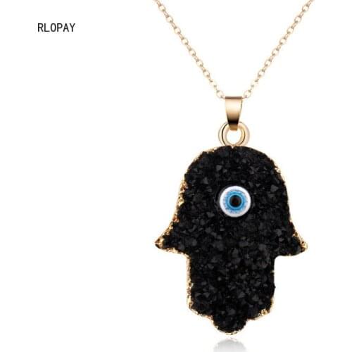 Bohemia Jewelry Pendant Fatima Hand Golden Slide Chain Necklace for Girls Tukish Evil Eye Stone Pendant Drop Shipping