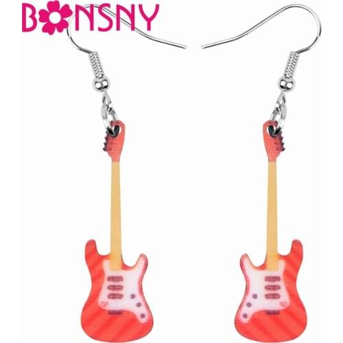 Bonsny Acrylic Anime Guitar Violin Earrings Drop Dangle Novelty Decoration Jewelry For Women Girls Teen Kid Charm Gift Accessory