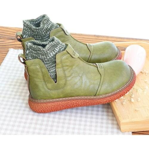 Mori Girl Literary Womens Boots Retro Thick-Sole Short Boots College Wind Flat Doll Shoes Handmade Comfort Casual Ankle Boots