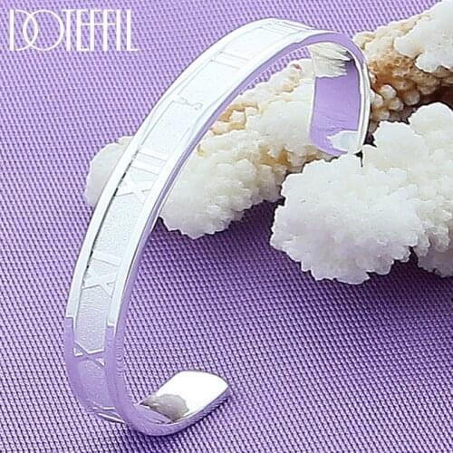 DOTEFFIL 925 Sterling Silver 8mm Roman Numerals Bangle Bracelet For Woman Wedding Engagement Fashion Charm Party Jewelry
