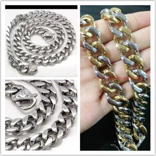 Heavy 13mm Top Quality Mens Boys 316L Stainless Steel Chain Link Curb Cuban Necklace Silver color Gold Jewelry7"'-40"