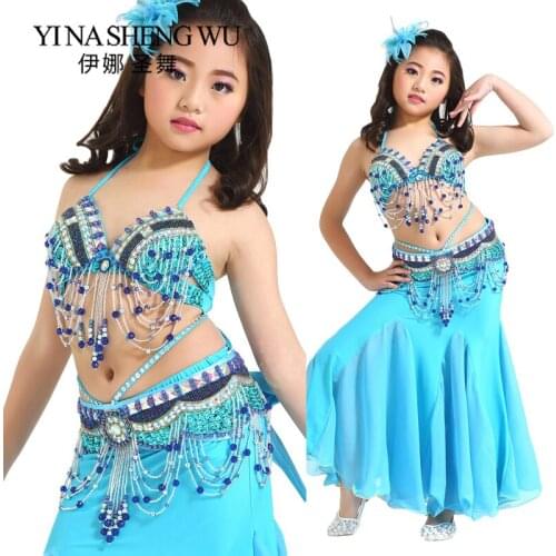 Children Dancing Costumes Set Girls Oriental Belly Dance Beaded Tassel New Childrens Stage Performance Dancewear 2Pcs/3Pcs Set