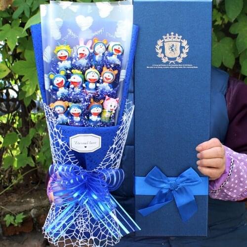 Doraemon Cat Cartoon Bouquet Cat Action Figures Pvc Doll Toy Rose Flower Bouquet Romantic Wedding Kids Xmas Birthday Gifts