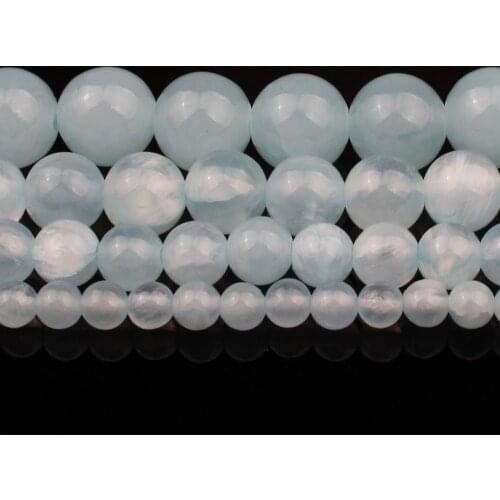 4/6/8/10mm Smooth Light Blue Jades Stone Beads Round Loose Beads For Fashion Jewellery Making Bracelet Necklace 15''/Strand