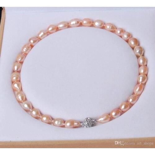Grand 10-11 MM Naturel Riz Rose akoya perle Collier Aimant Fermoir 18 ">>> free shipping