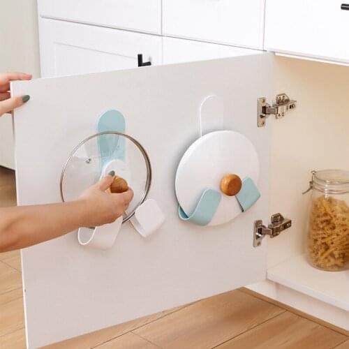 Kitchen Rotatable Foldable Pot Cover Storage Rack Wall Hanging Sticky Plate Storage Hook Without Drilling