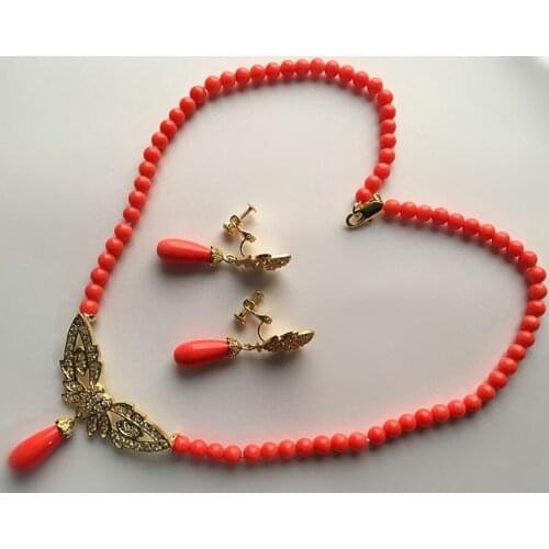 Hot sell new - new design ladys 18" 6mm pink shell pearl necklace with 8*20mm pendant + 8*20mm shell pearl earri