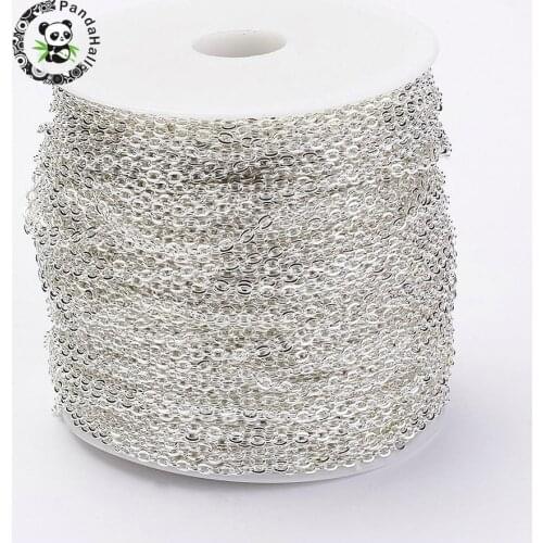 Iron Cross Chains, Oval, Come On Reel, Popular for Jewelry Making, Important Decoration, Silver Color, 3x2x0.6mm; 100m/roll