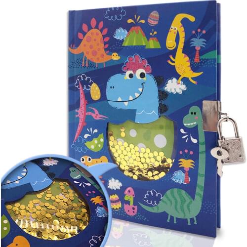 Cute Diary with Lock for Girls and Boys, Dinosaur Shakable Sequin Journal Secret Notebook,a Present for Party,Birthday,Christmas