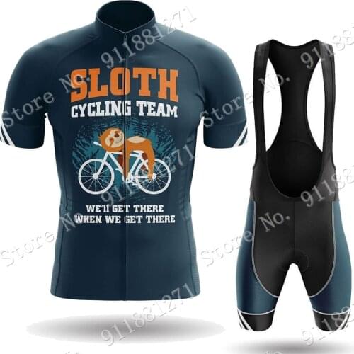 Mens Sloth Team Cycling Jersey Set 2021 Summer Cycling Clothing Road Bike Shirts Suit Bicycle Bib Shorts MTB Maillot Culotte