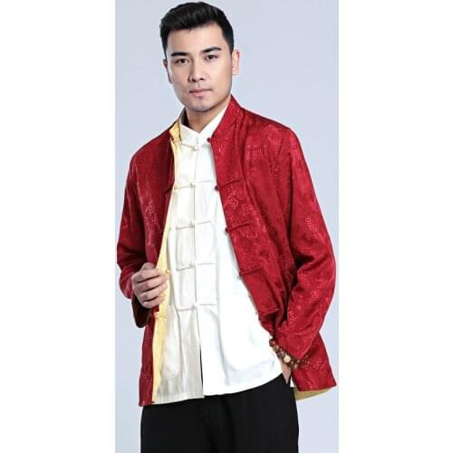Tang suit mens long-sleeve jacket Chinese style satin double-sided wear autumn new retro Hanfu male Tai Chi suit ropa coat