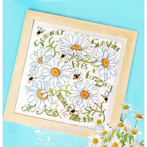 Flower pattern Cross123-7 Cross Stitch Kit Daisies and Bee 11CT accurate printed cloth Hand-embroidered needlework