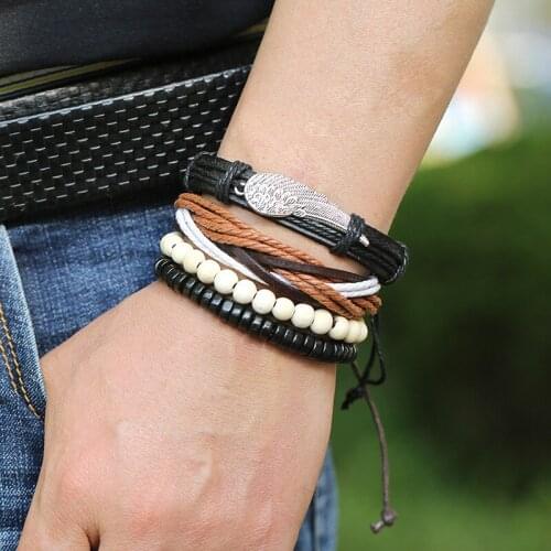 New European and American accessories punk multi-layer vintage cowhide Bracelet set alloy wing bracelet Bracelet