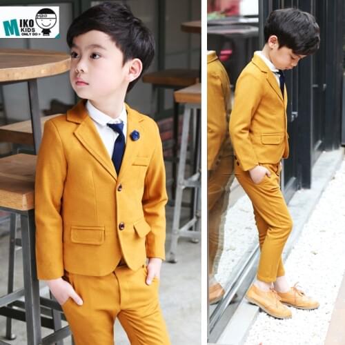 Orange child Prom Suits 2-10Years Old Baby Clothing Set Blazers + Pants 2 Parts Wedding Flower Dress Kid Slim Gentle Costume