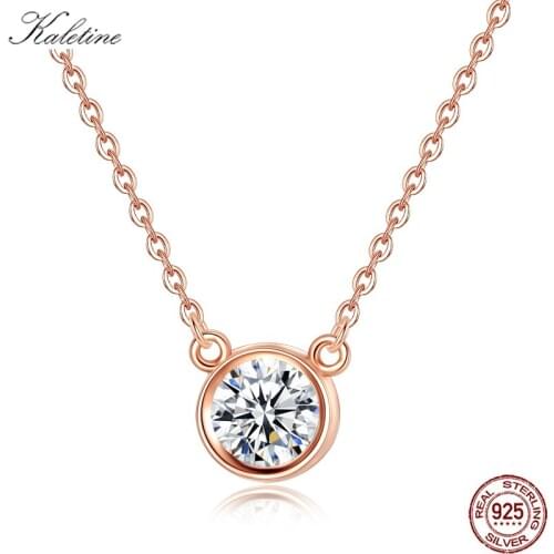 Kaletine Luxury Brand Friendship Necklace Women Luck Round AAA CZ 925 Sterling Silver Pendant Necklace Rose Gold Jewelry Collar
