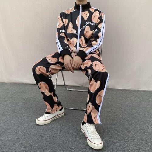 Palm Angels new PA full print guillotine bear teddy bear striped zipper casual