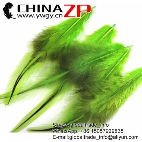 CHINAZP Feathers 50pcs/lot 4-8cm Length Top Quality Unique Dyed Lime Green Rooster Laced Long Cape Feathers DIY Centerpieces