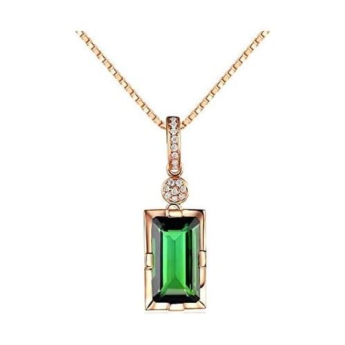 14K Rose Gold Diamond Pendant Natural Emerald Blue Rectangle Necklace for Women Peridot Bizuteria Gemstone Jade Jewelry Pendant