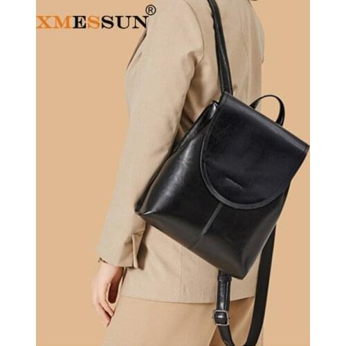 XMESSUN Women Backpack Large Capacity Cowhide Casual Travel Bag Fashion Design Women Business Genuine Leather Backpack INS K17