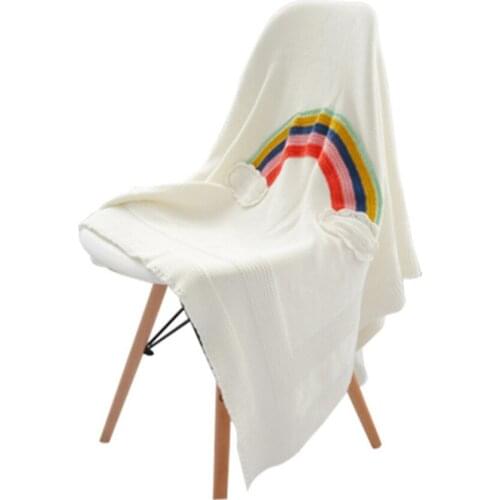 Handmade Rainbow Knitted Blanket Throw Blanket For Bed Cotton Blankets Air Conditioning Blanket Sofa Cover Blanket, White