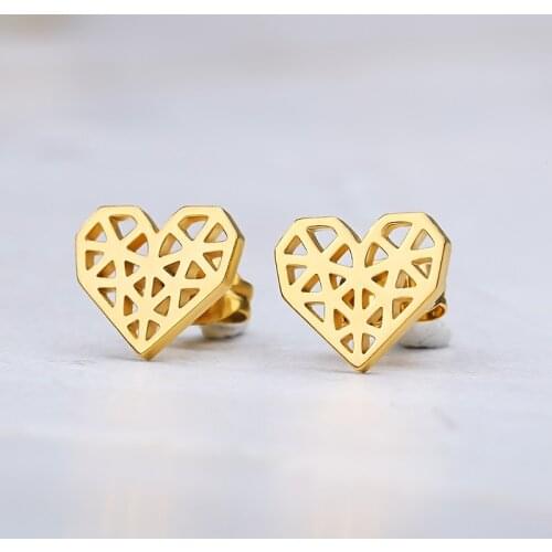 Girls Earrings Surgical Steel Rose Gold Minimal Origami Heart Earings Fashion Jewelry Women Accessories BFF Christmas Gifts