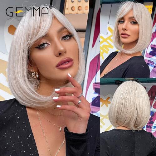 GEMMA Pixie Cut Synthetic Short Straight Ombre Black Brown Wig Natural Looking Side Part Heat Resistant Hair Wig For Black Women